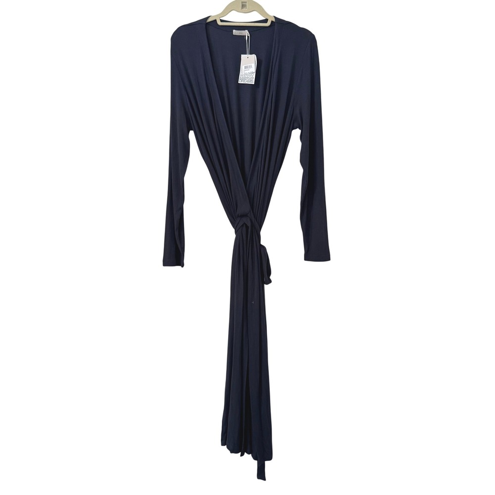 Barefoot Dreams Malibu Ultra Soft Ribbed Wrap Dress Indigo Blue XL NWT Snags